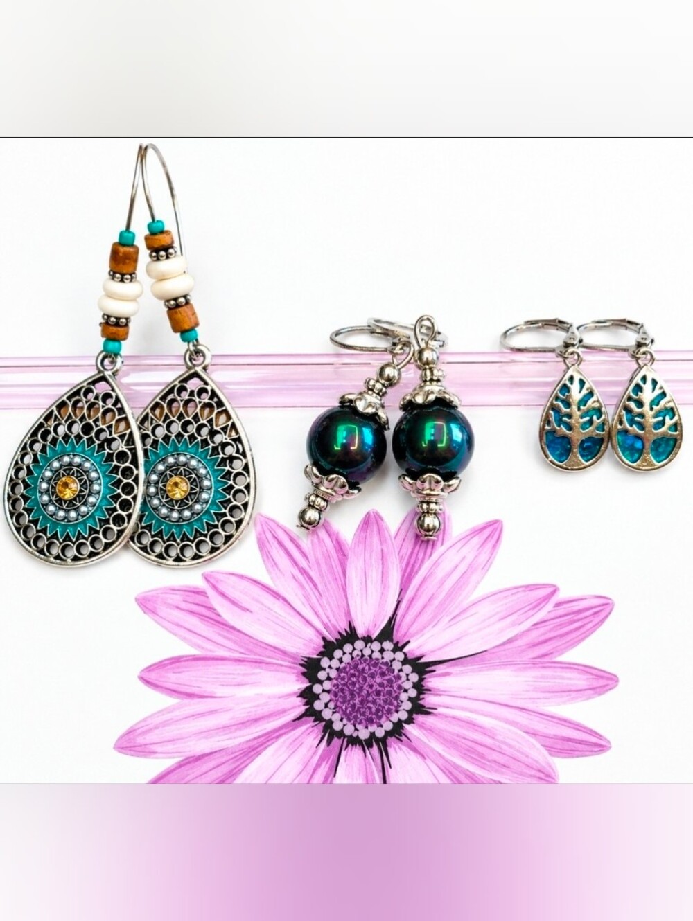 Lustrous Black Pearl Drop Earrings with Silver Accents